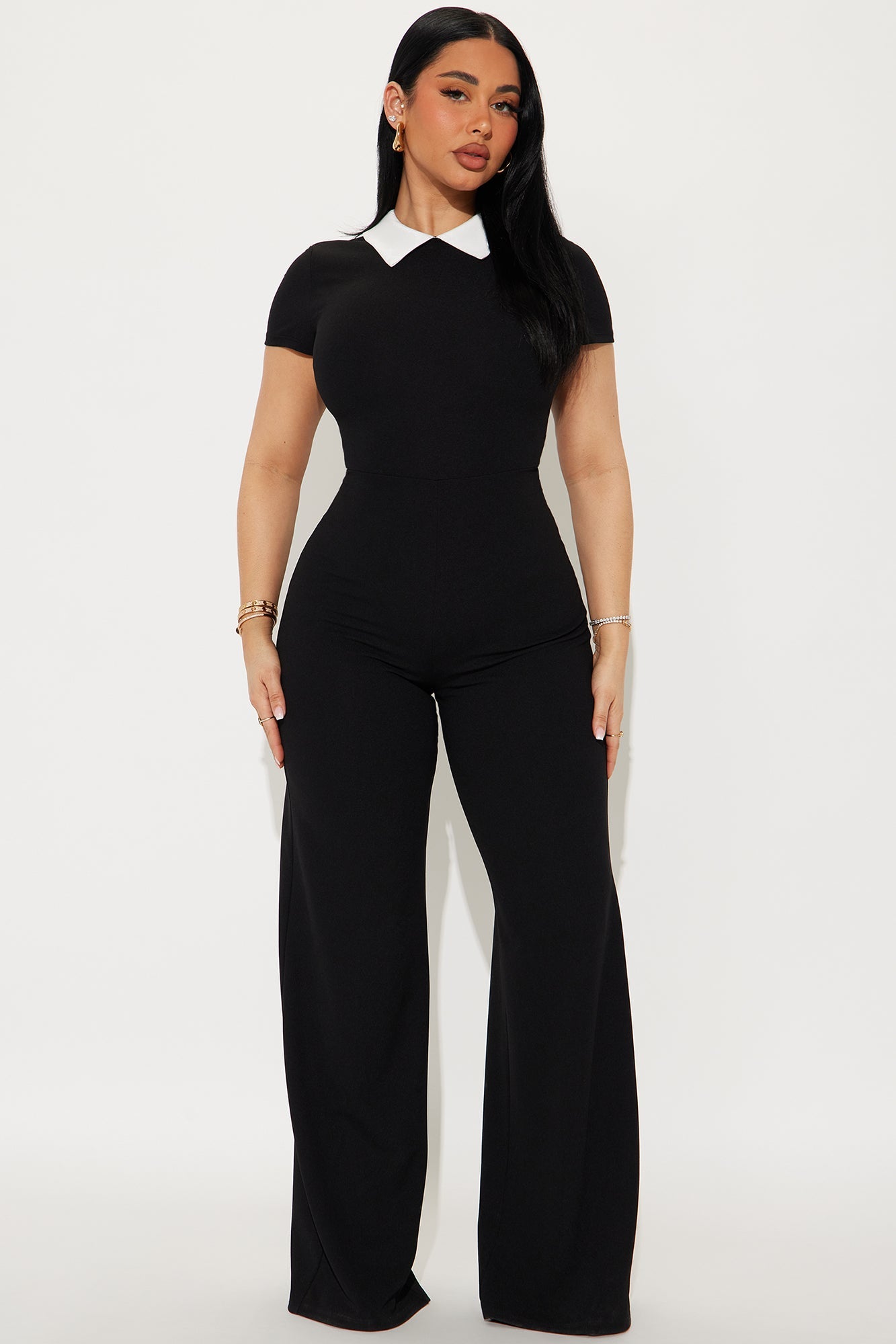All Or Nothing Short Sleeve Jumpsuit - Black/White