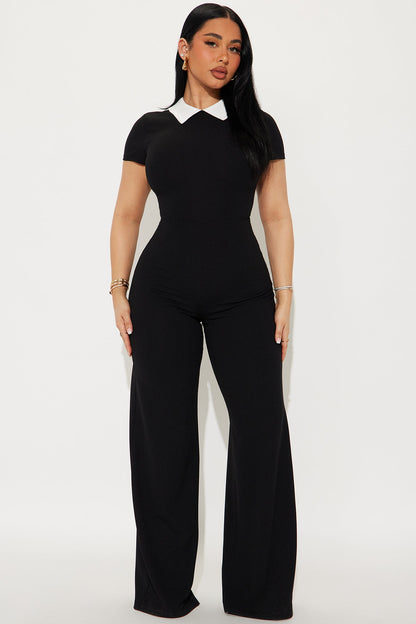 All Or Nothing Short Sleeve Jumpsuit - Black/White