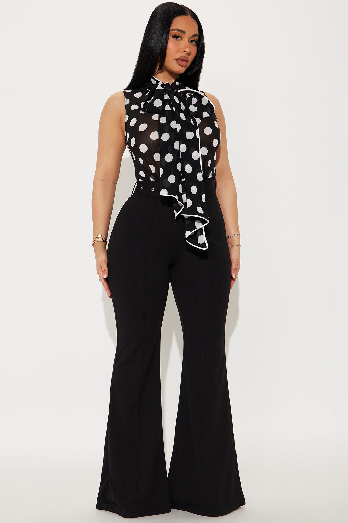 On The Dotted Line Jumpsuit - Black/combo