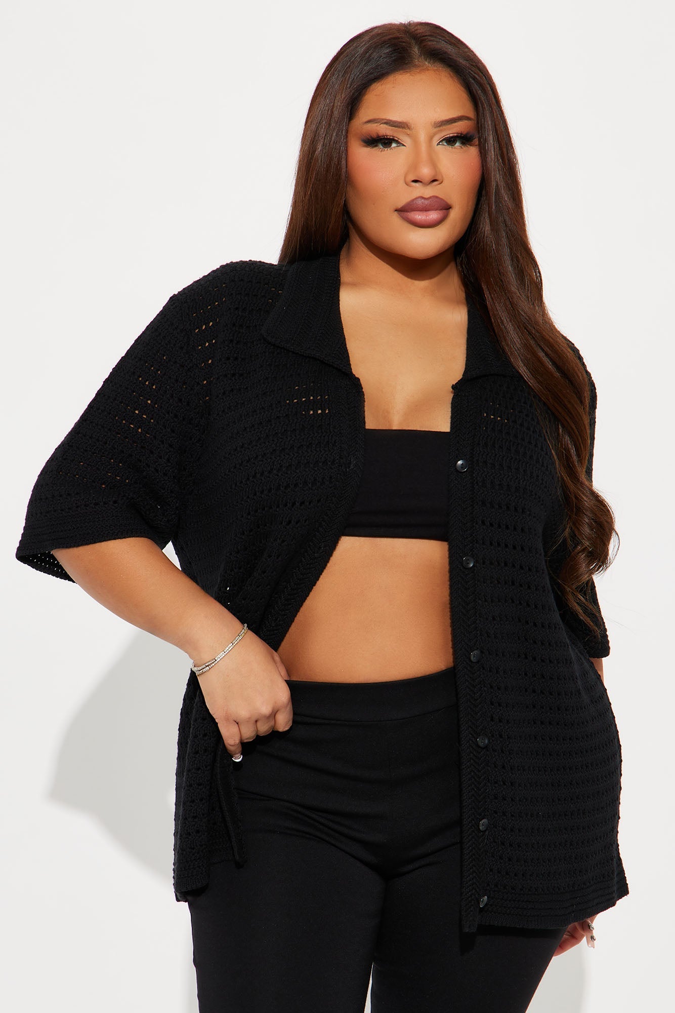 Drinks In Hand Crochet Shirt - Black
