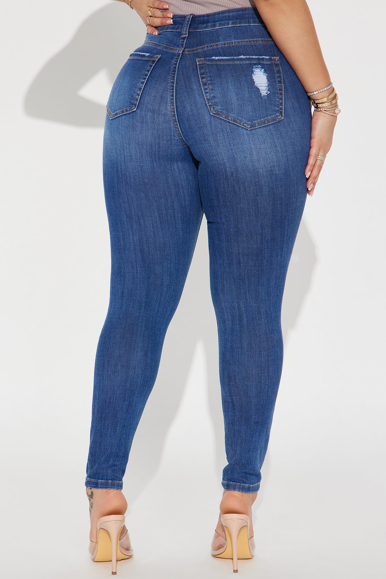 Higher Frequency Stretch Ripped Skinny Jeans - Medium Wash