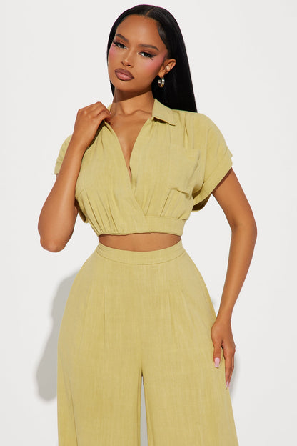 Andrea Linen Pant Set - Chartreuse