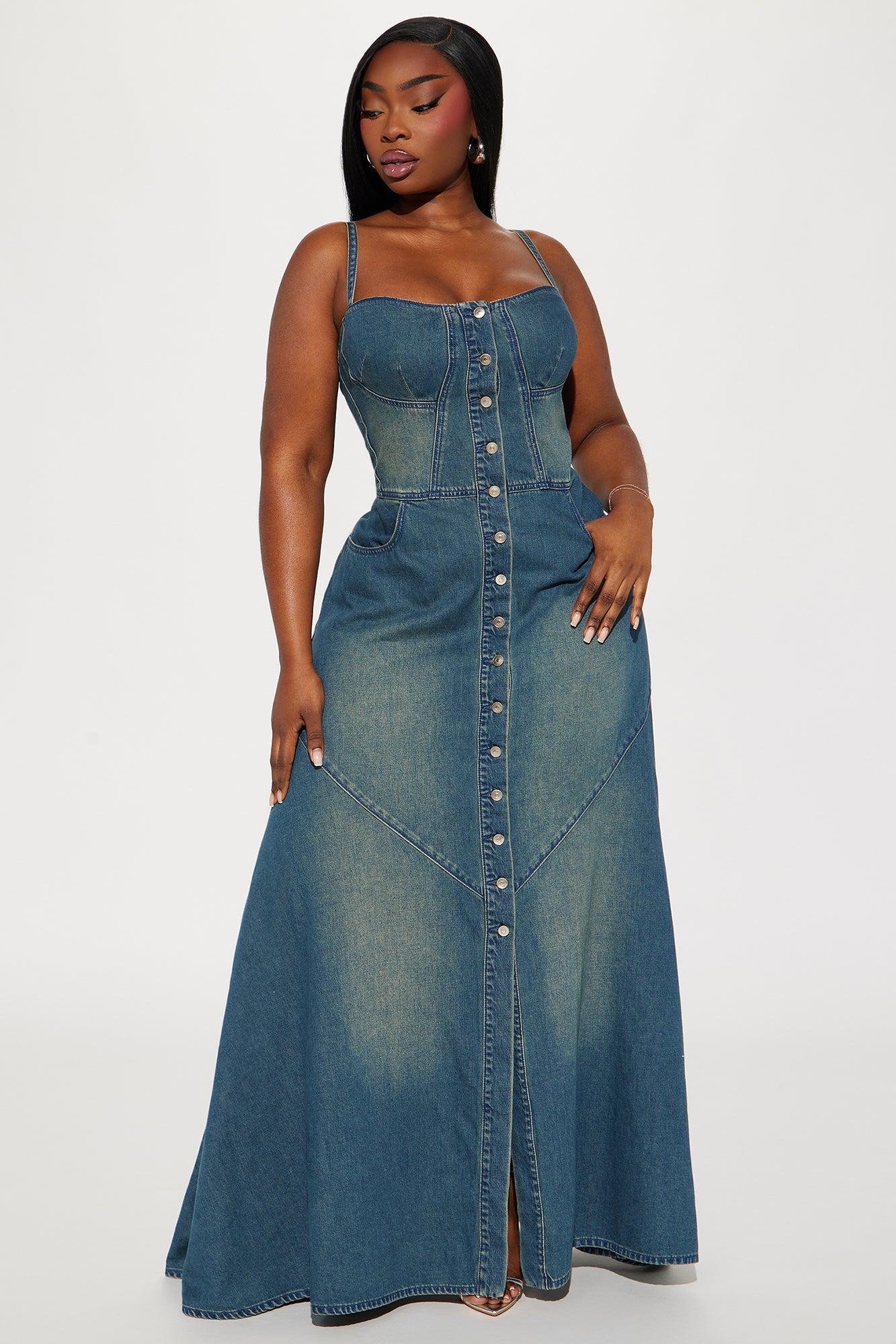 Allie Denim Maxi Dress - Medium Wash