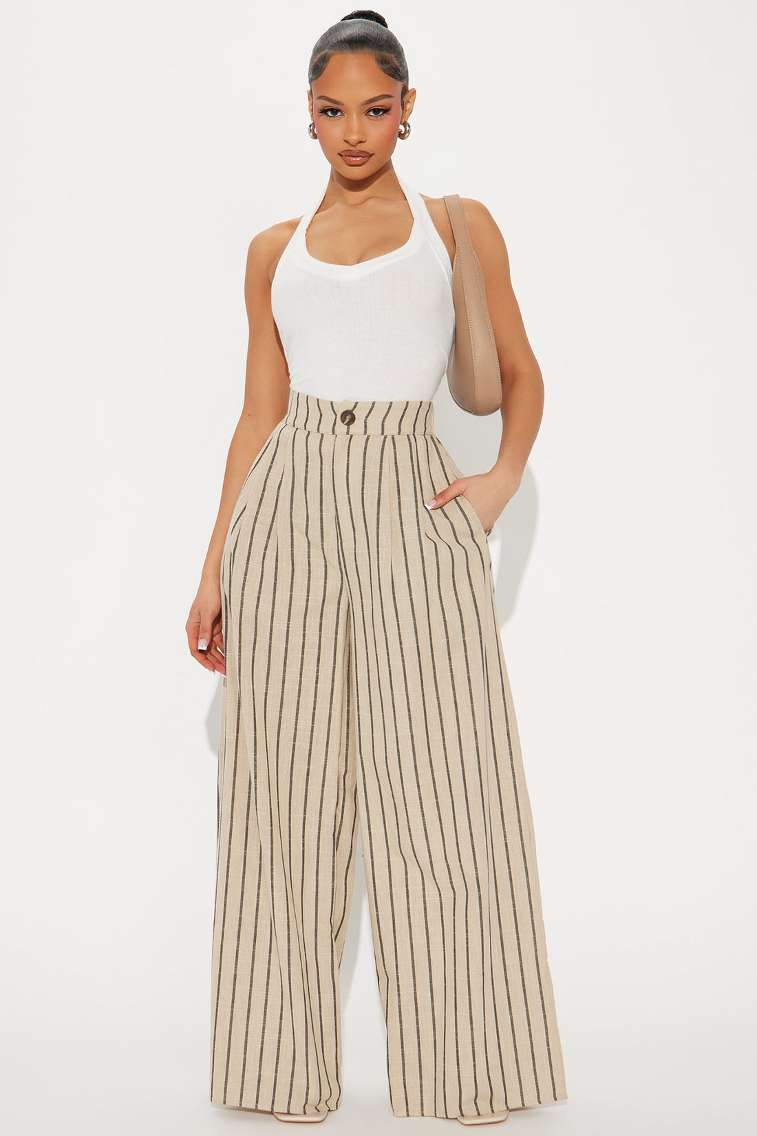 Ella Striped Linen Pant - Taupe/combo
