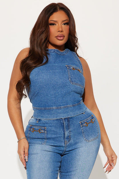 Lorena Denim Pant Set - Medium Wash