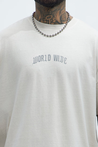 World Wide Chaos Oversized Short Sleeve Tee - Light Grey