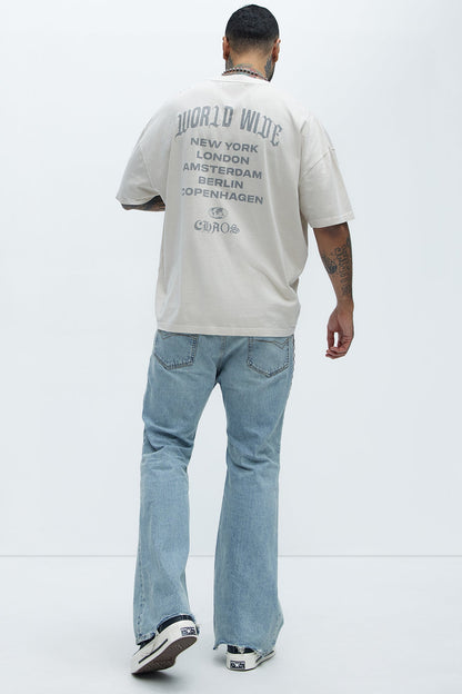 World Wide Chaos Oversized Short Sleeve Tee - Light Grey