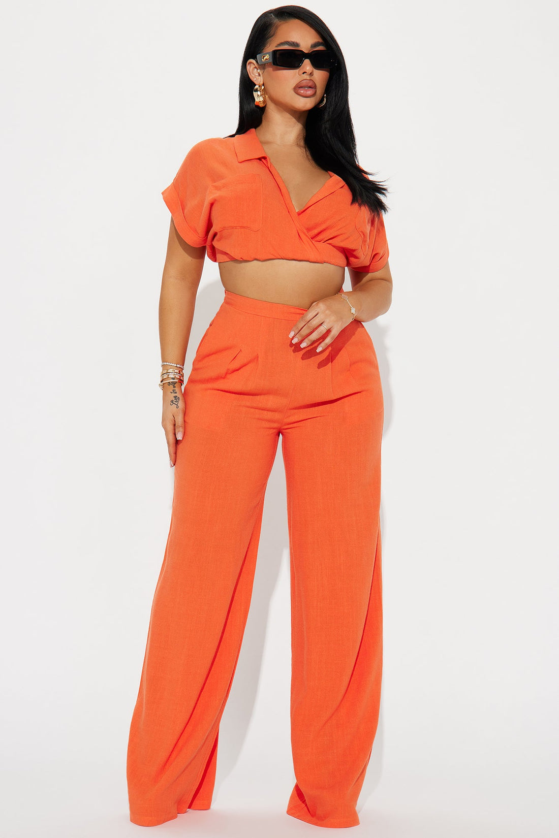 Andrea Linen Pant Set - Orange