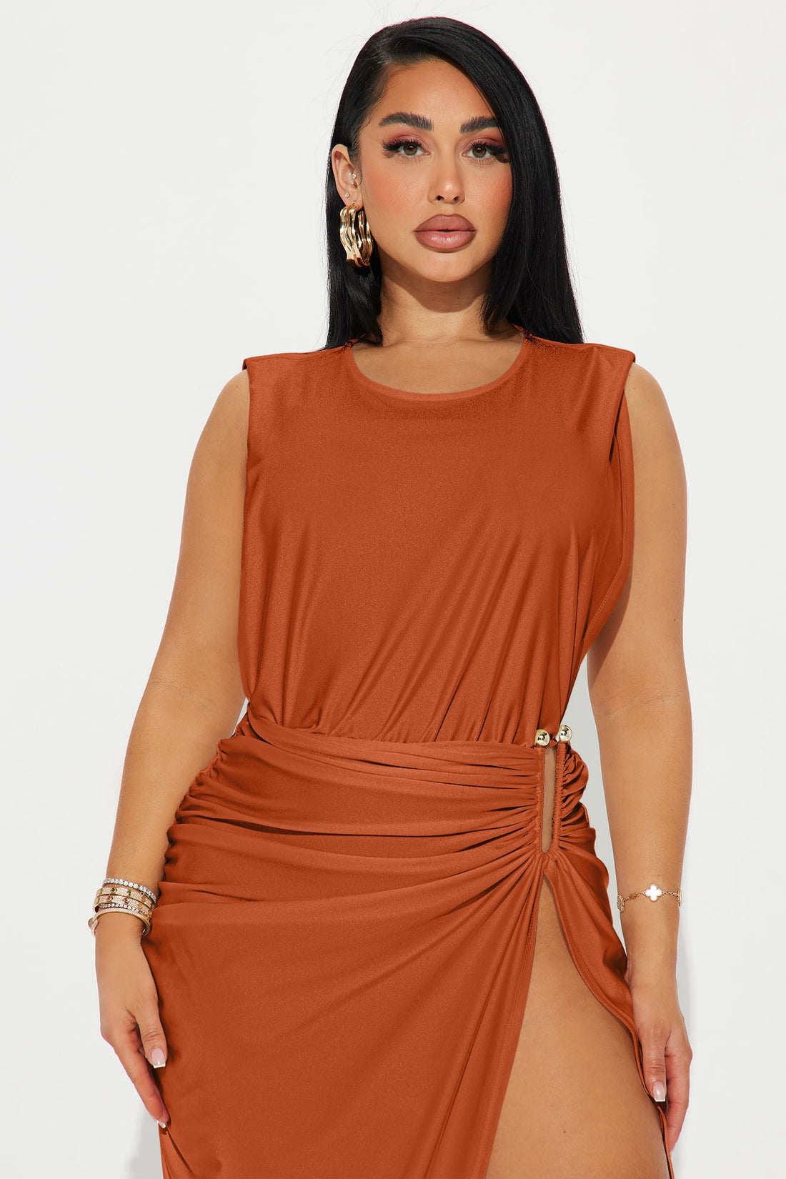 Spice It Up Midi Dress - Rust