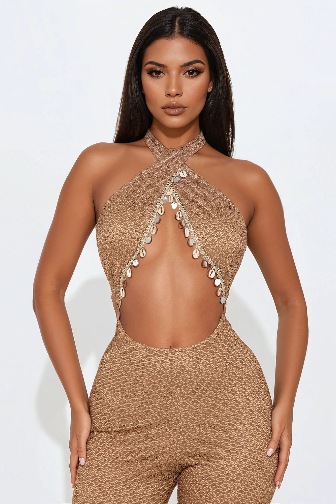 Tulum Beach Club Crochet Jumpsuit - Mocha