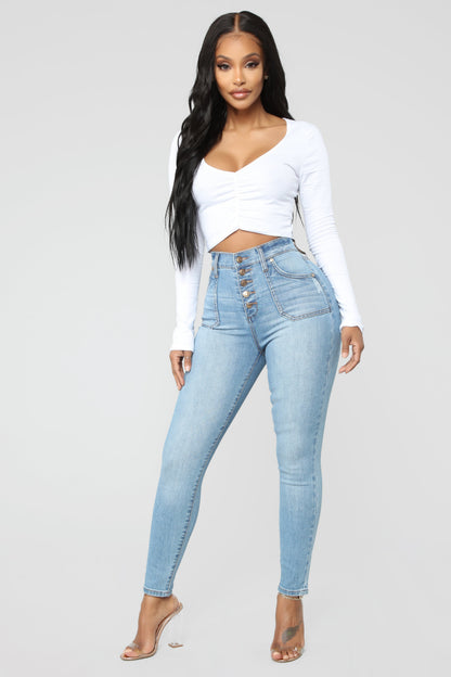 Nequita High Rise Skinny Jeans - Light Blue Wash