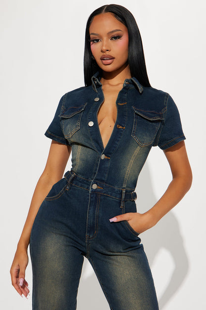 Elianne Washed Jumpsuit - Dark Wash