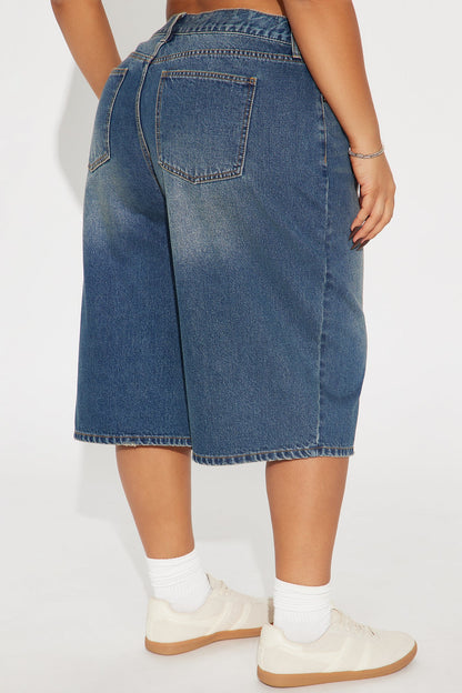Take Whats Mine Crossover Denim Jorts - Dark Wash