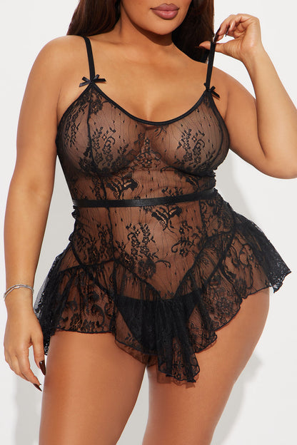 Fairy Fantasy Lace Flutter Babydoll - Black