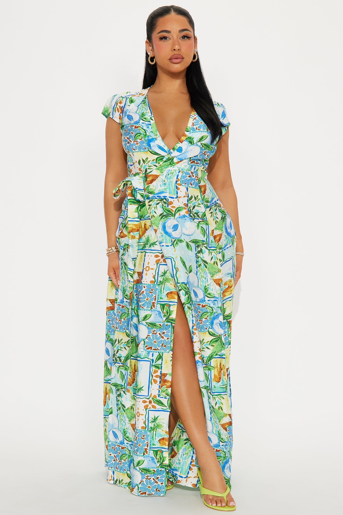 Mariella Wrap Maxi Dress - Blue/combo