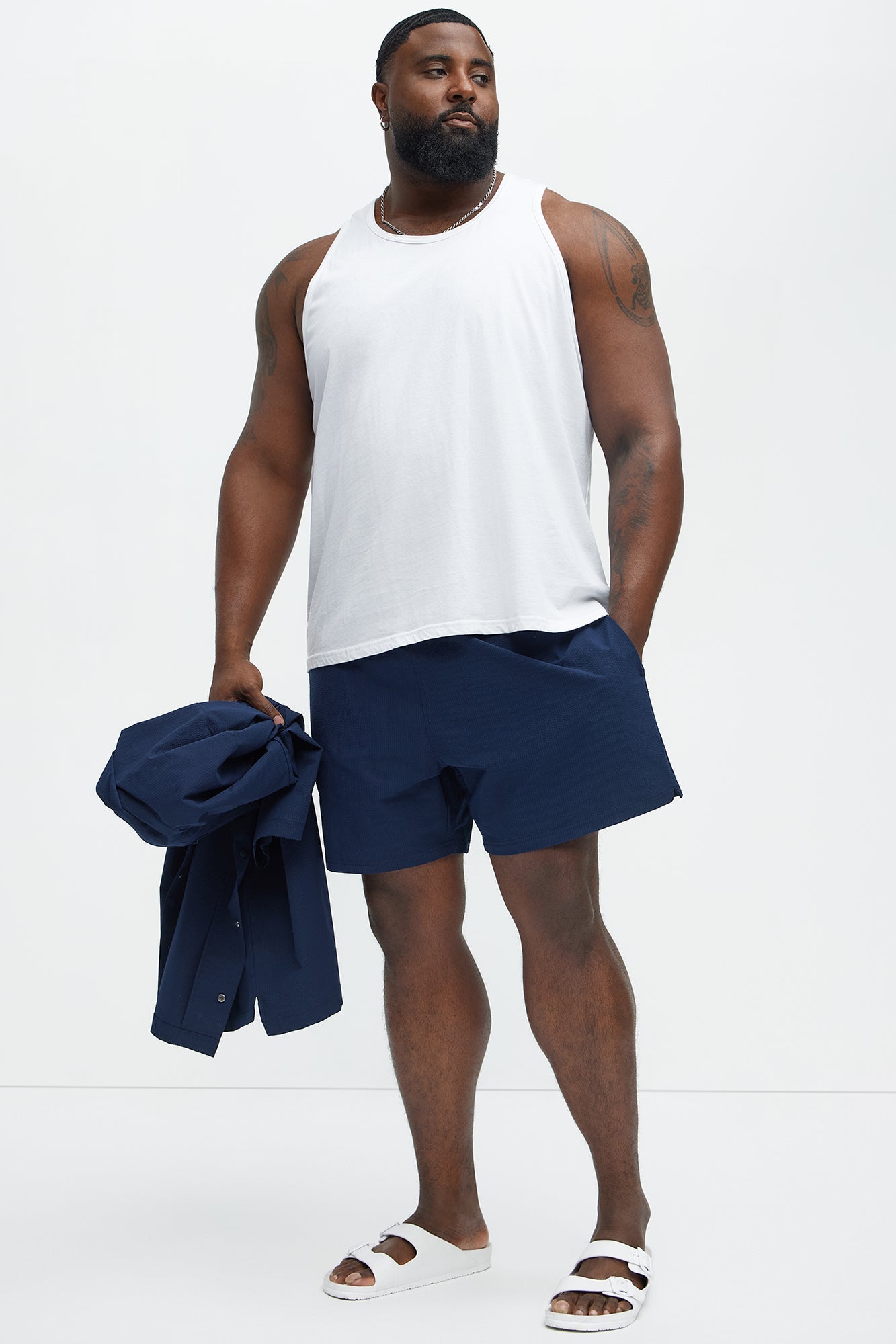 Seersucker Swim Trunk 6″ - Navy
