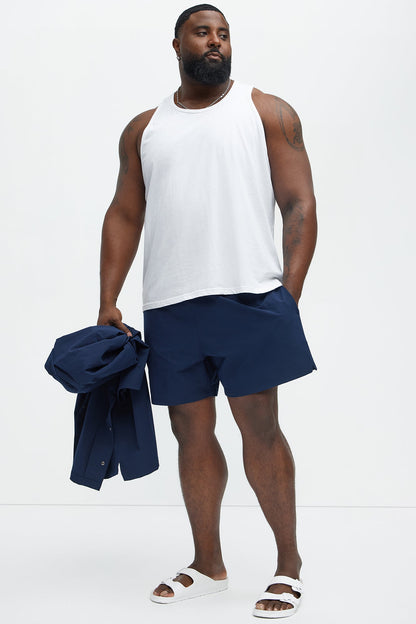 Seersucker Swim Trunk 6″ - Navy