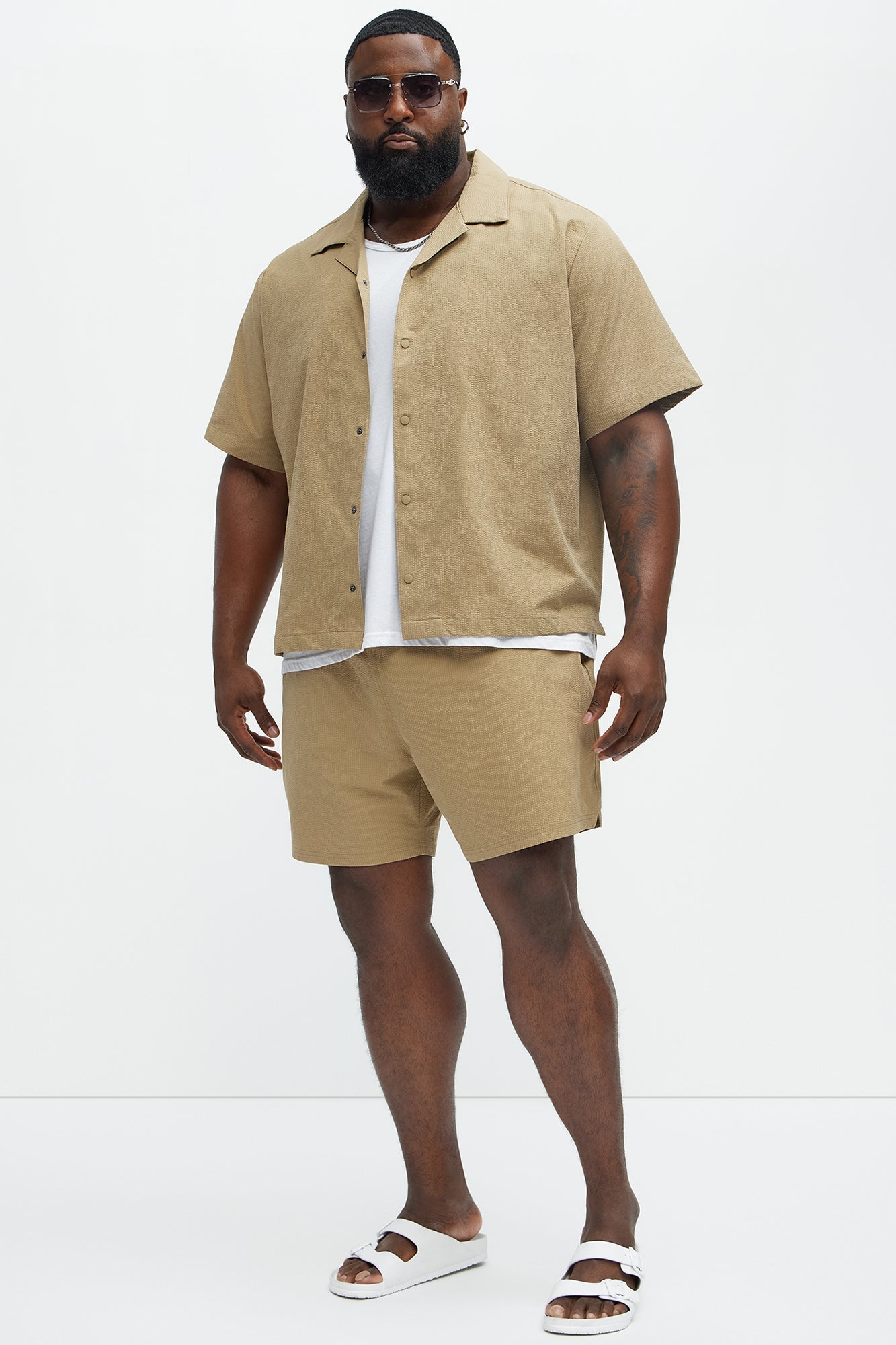Seersucker Swim Trunk 6″ - Khaki