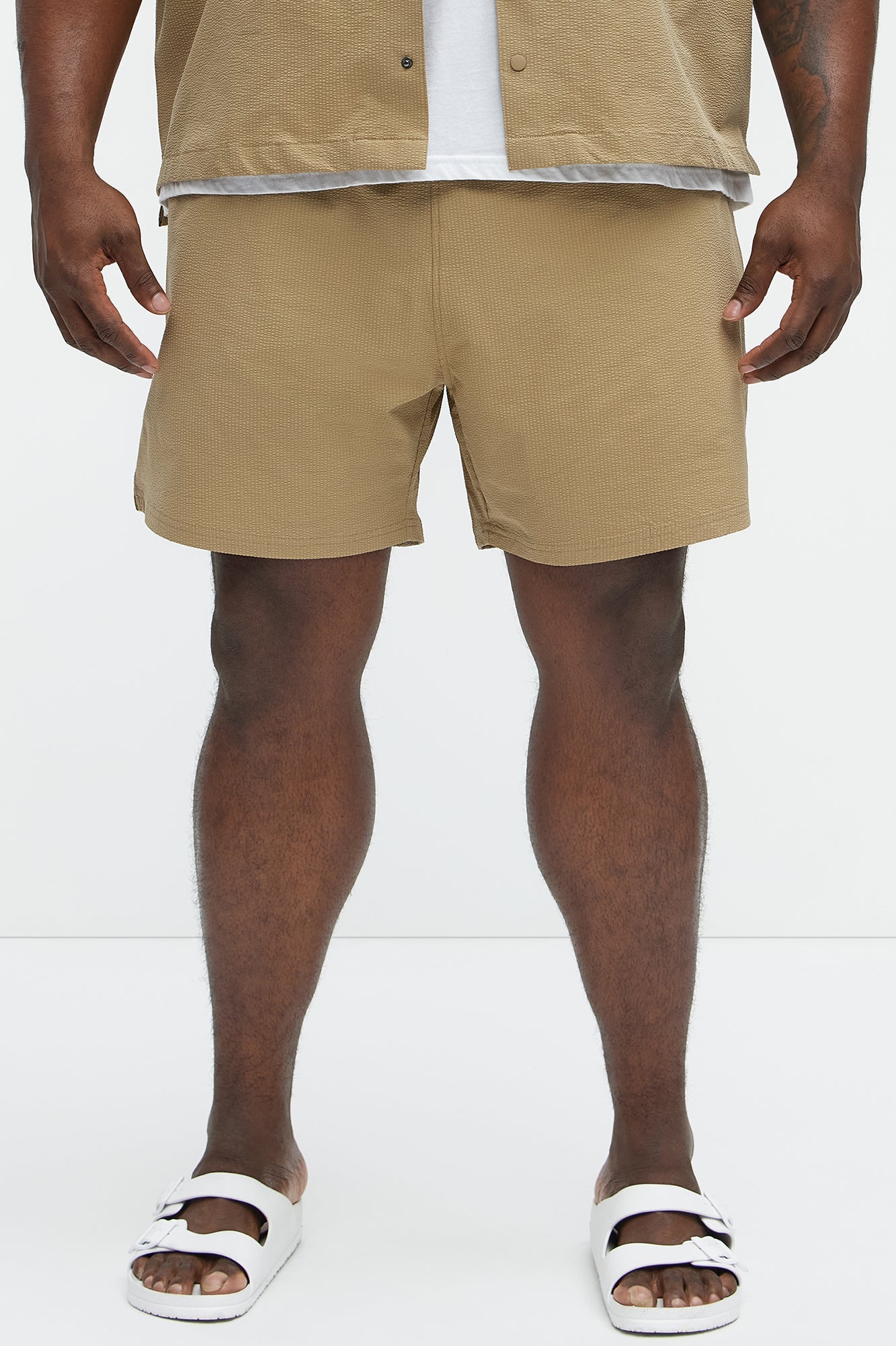 Seersucker Swim Trunk 6″ - Khaki