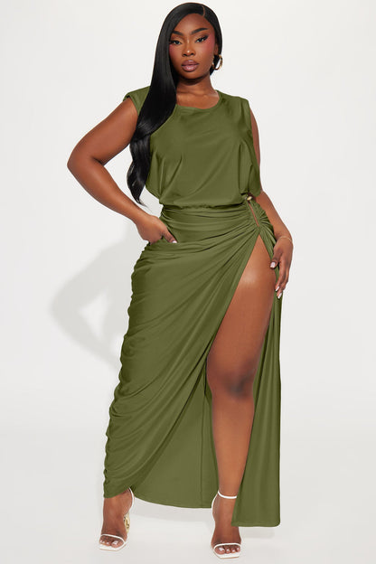 Spice It Up Midi Dress - Olive