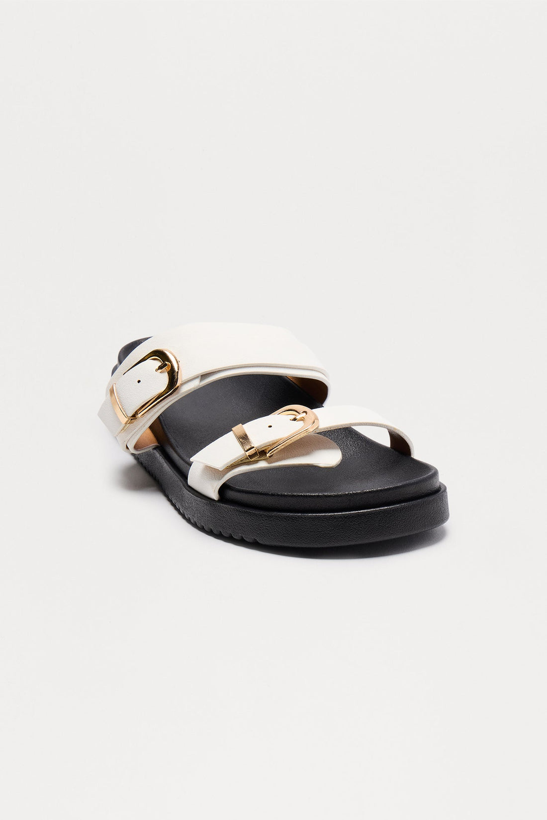 Jack Buckle Slip On Slides - White