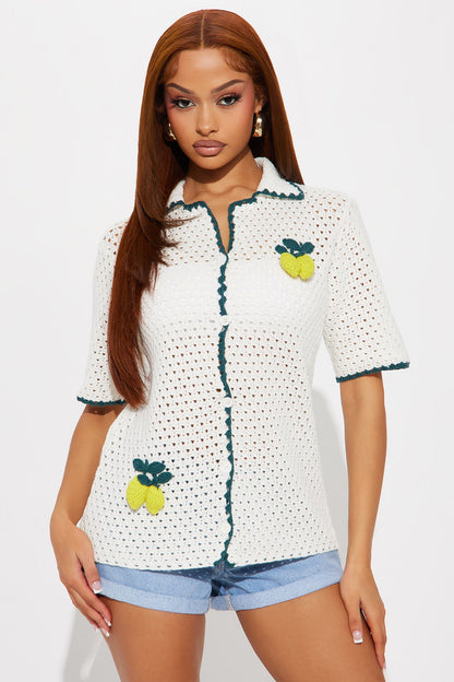 Give Me Lemons Crochet Shirt - White/combo