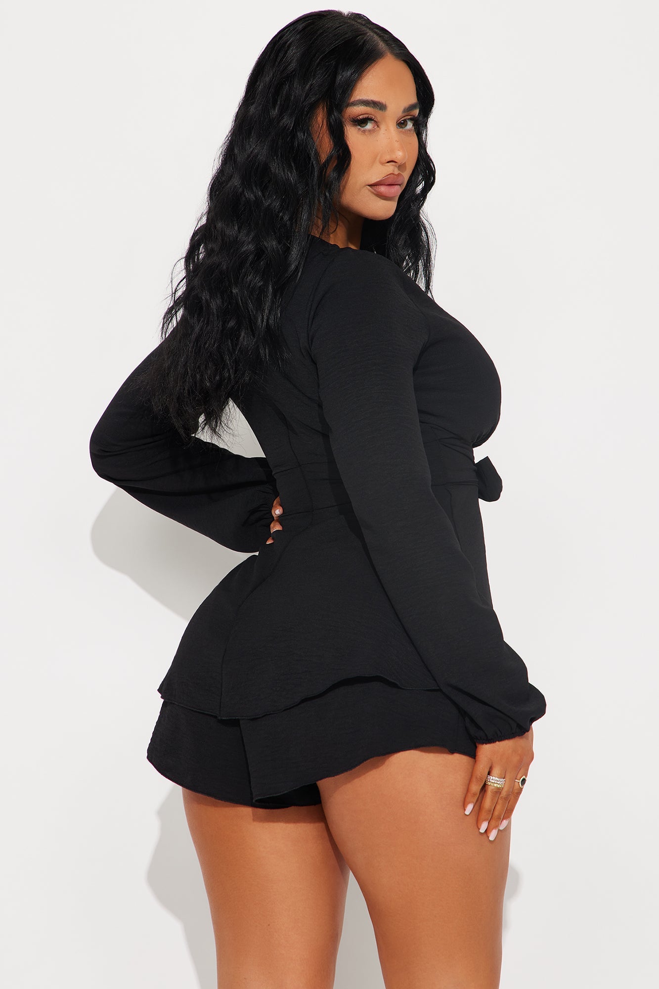 Alessia Long Sleeve Romper - Black