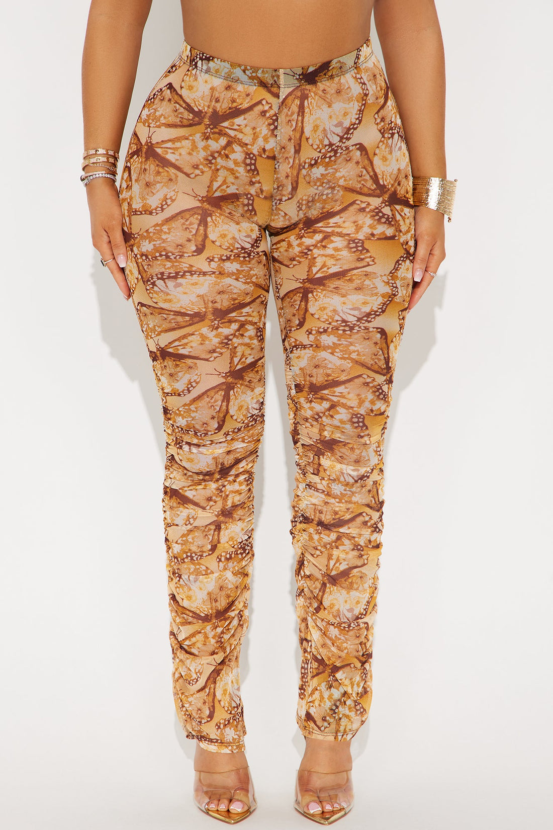 Stella Butterfly Mesh Stacked Legging - Brown/combo