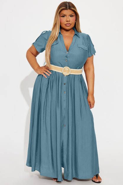 Laurel Linen Maxi Shirt Dress - Denim