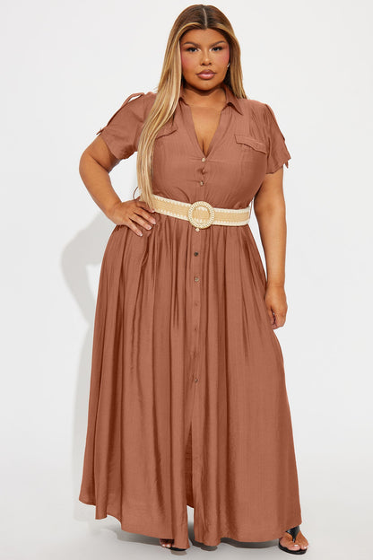 Laurel Linen Maxi Shirt Dress - Marsala