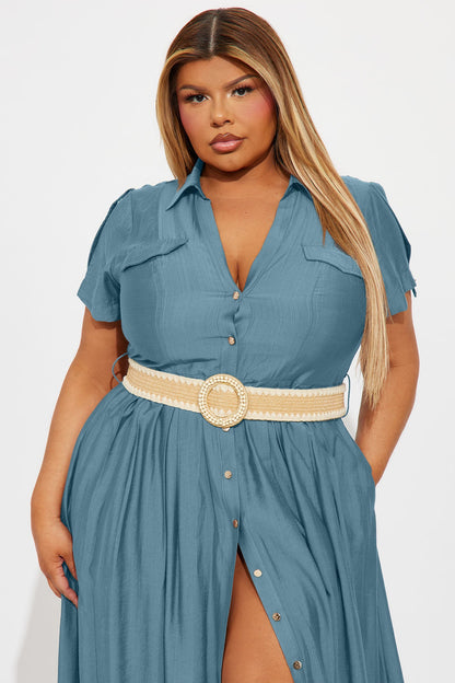 Laurel Linen Maxi Shirt Dress - Denim