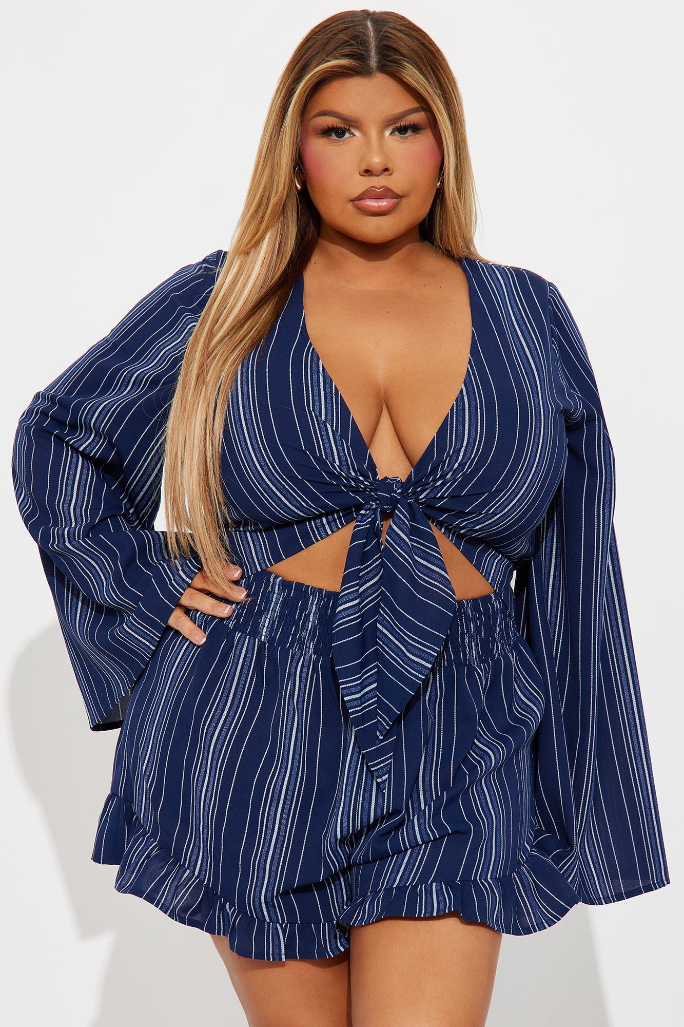 Tulum Stripe Romper - Navy