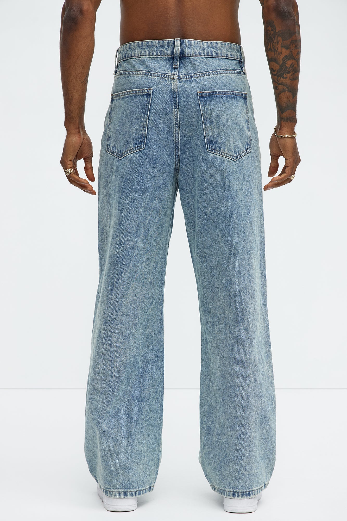 Be About It Distressed Carpenter Baggy Jeans - Light Wash