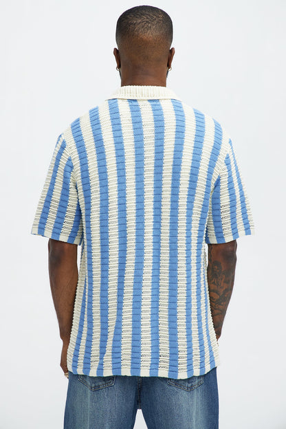 Clark Striped Knit Button Up Shirt - Blue/combo
