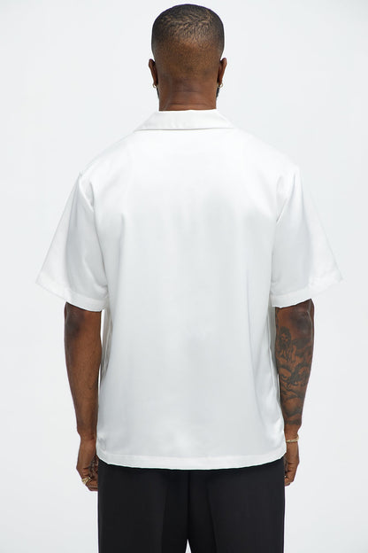 Links Satin Short Sleeve Button Up Shirt - Off White