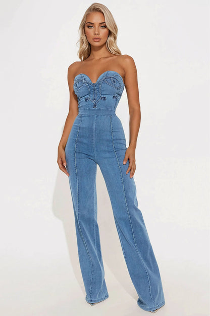 Feeling Twirly Denim Jumpsuit - Medium Wash