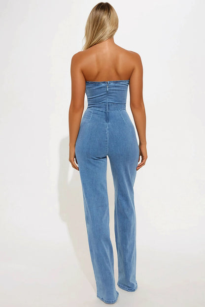 Feeling Twirly Denim Jumpsuit - Medium Wash