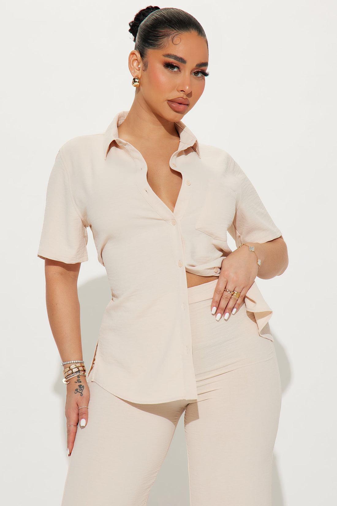 Makenzie Short Sleeve Pant Set - Oatmeal