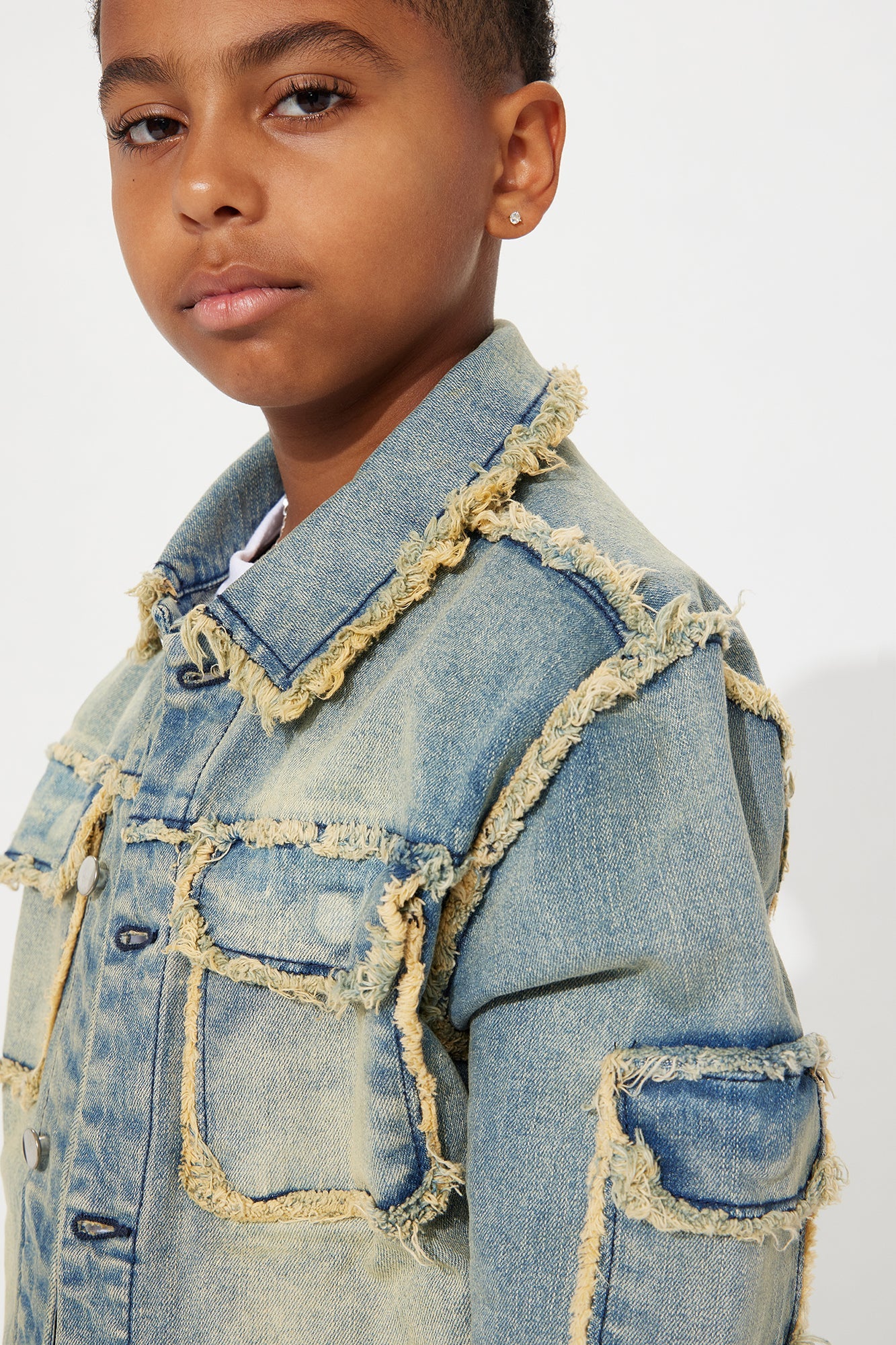 Mini Nazca Frayed Trucker Jacket - Light Blue Wash