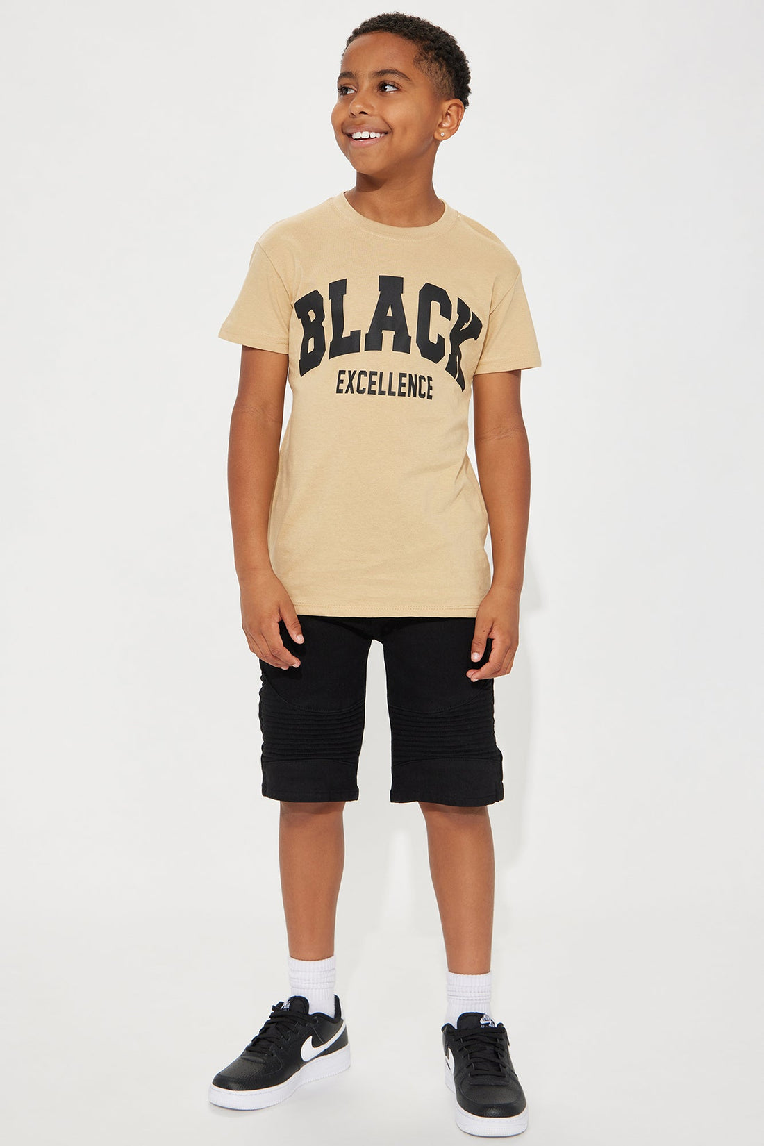 Mini Black Excellence Varsity Short Sleeve Tee - Sand