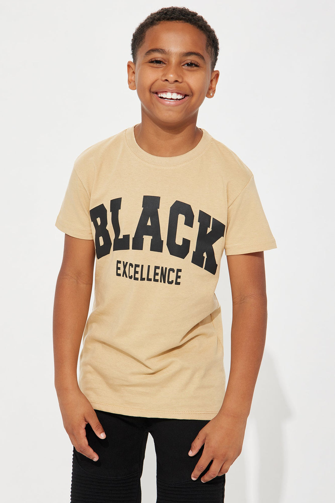 Mini Black Excellence Varsity Short Sleeve Tee - Sand