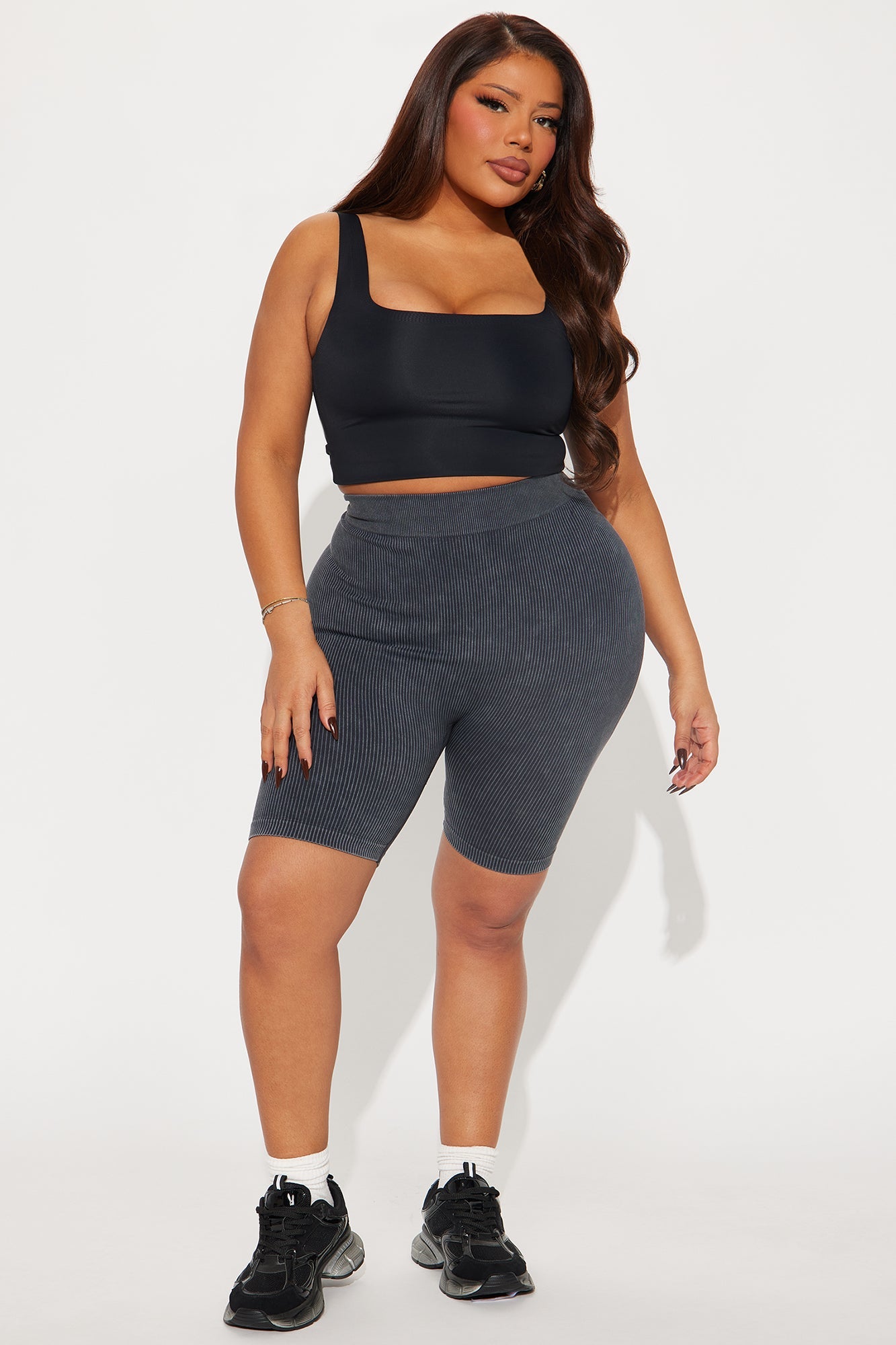 Mia Ribbed Seamless Biker Short - Black