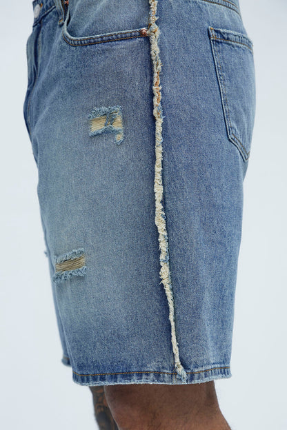 Trust Me Frayed Relaxed Denim Shorts - Light Blue Wash