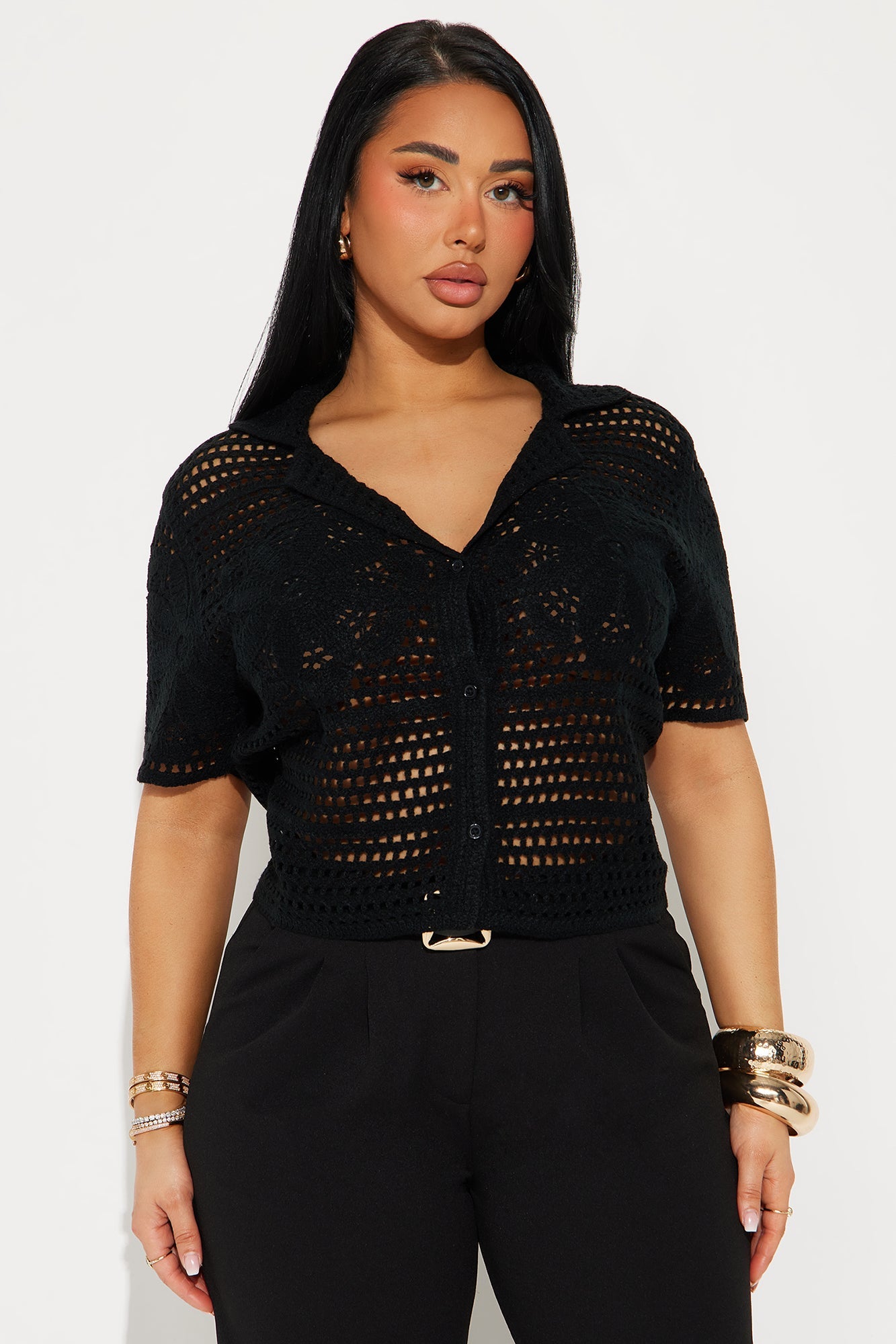 Raina Crochet Shirt - Black