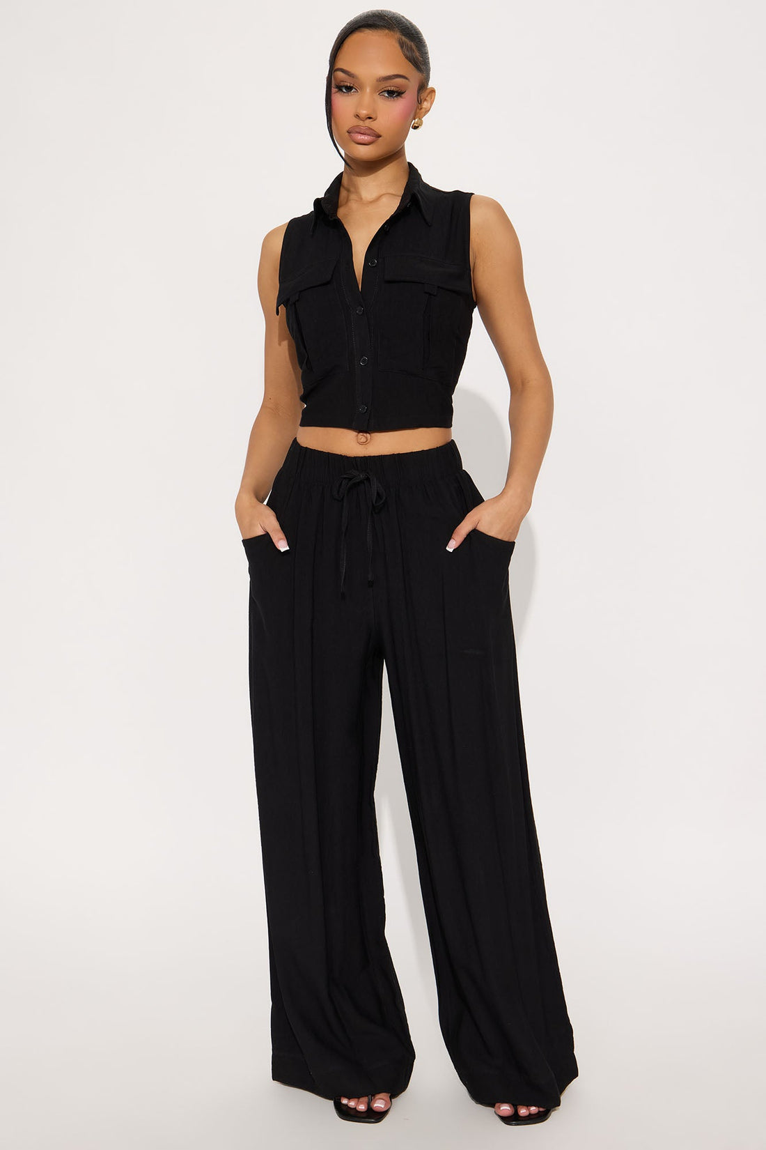 No Reason To Lie Linen Pant Set - Black