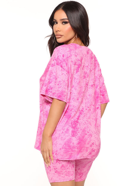 Chelsea Biker Short Set - Fuchsia