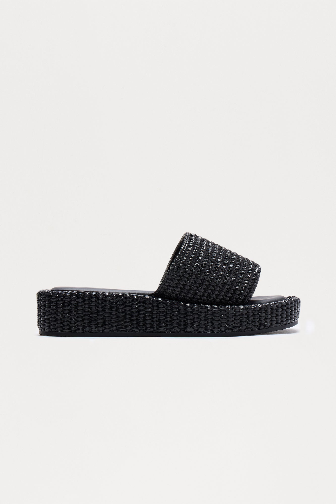 Kiwi Raffia Platform Sandals - Black