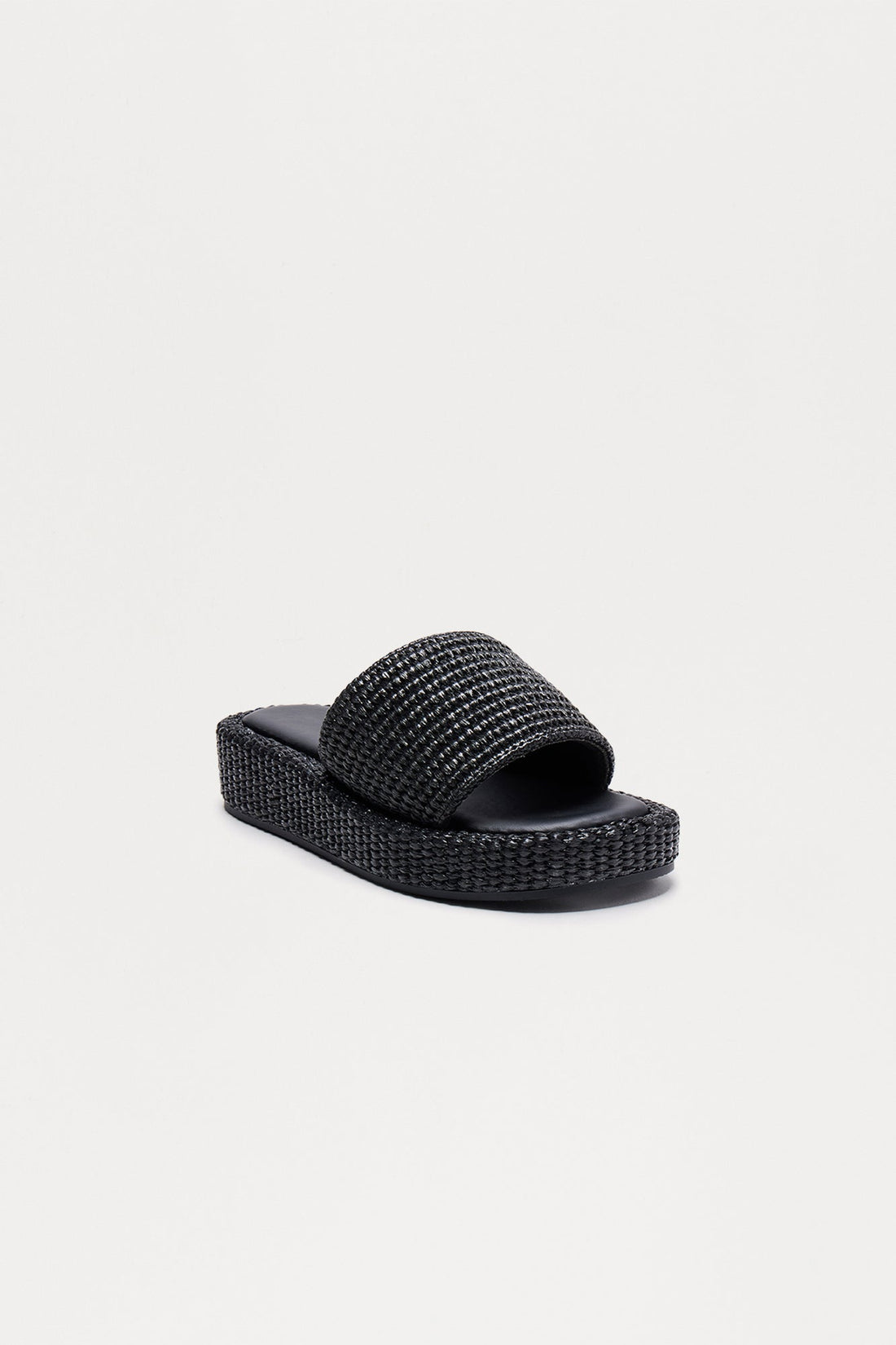 Kiwi Raffia Platform Sandals - Black