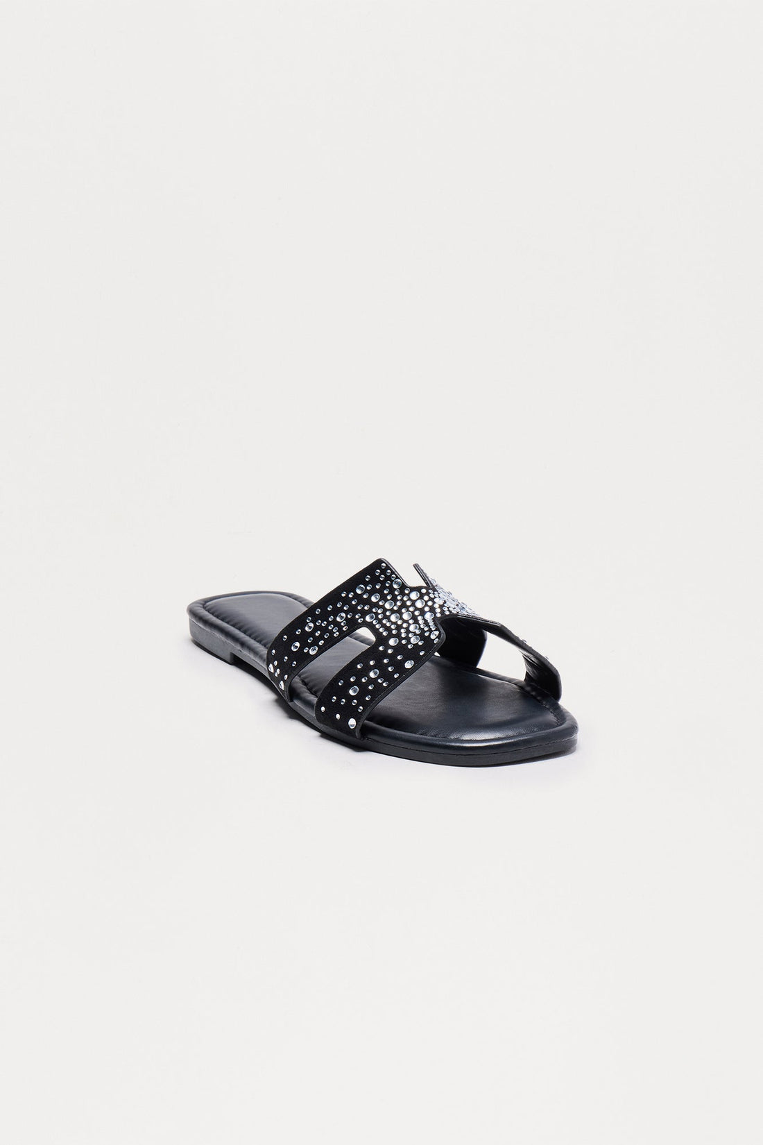 Martina Rhinestone Slip On Sandals - Black