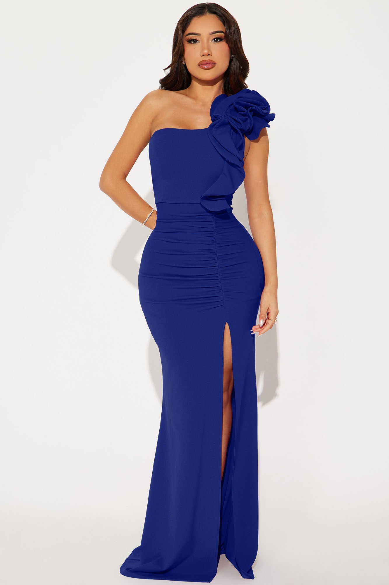 Kaylie Ruffle Crepe Gown - Navy